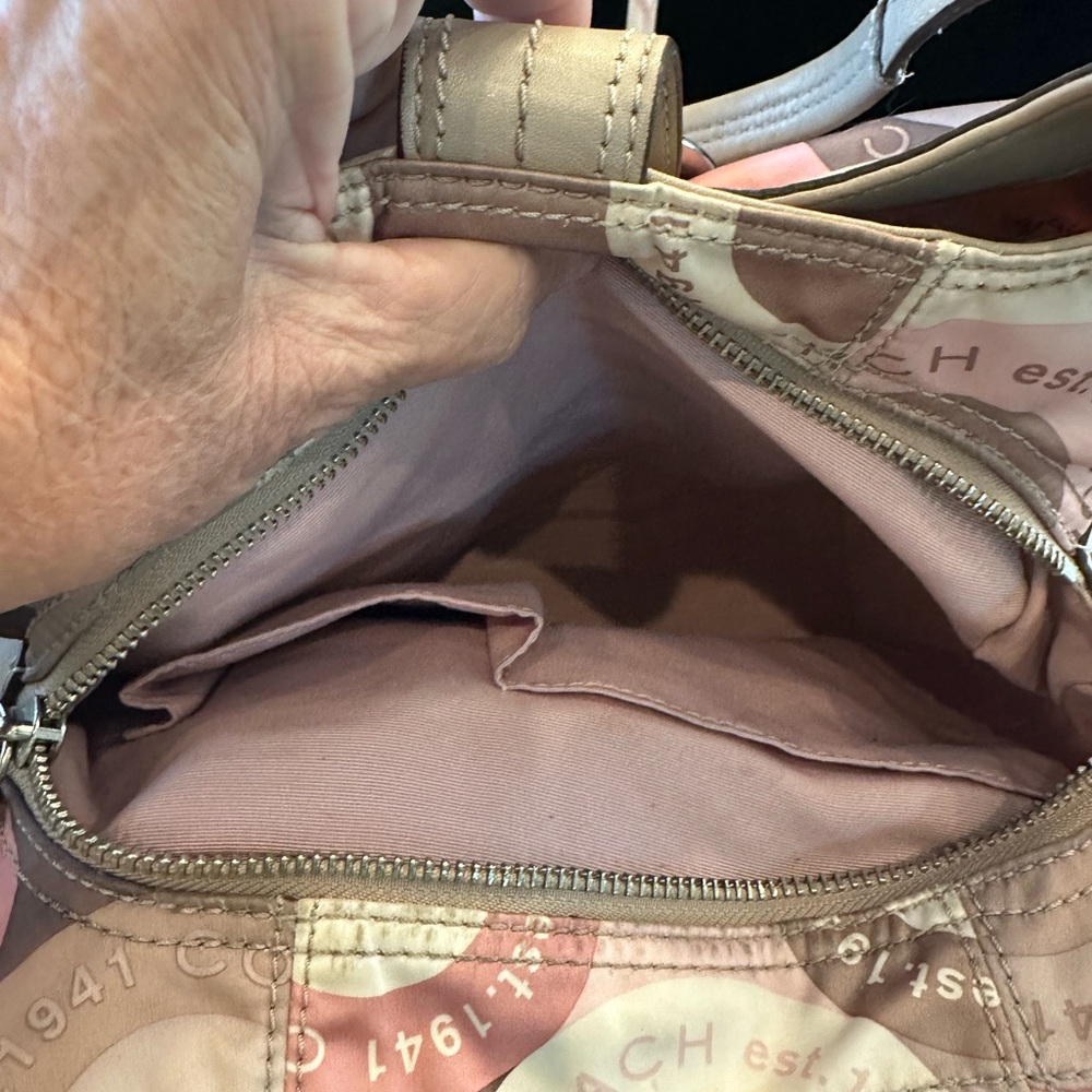 Coach 2011 Pink and Taupe Circle-Print Shoulder Satchel with Charm - Picture 11 of 15